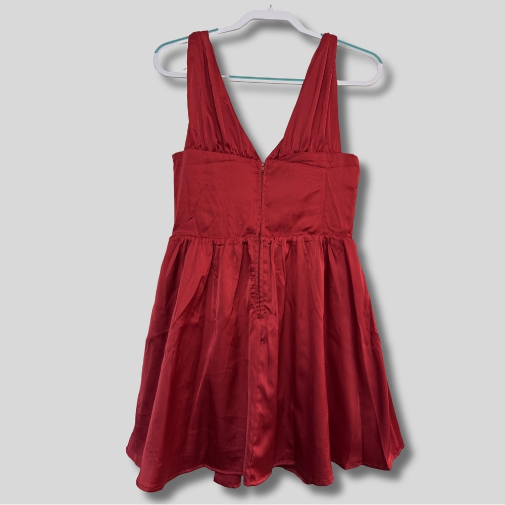 NWT Francesca's Collections Helena Red Satin Corset V-Neck Mini Dress - Picture 4 of 8